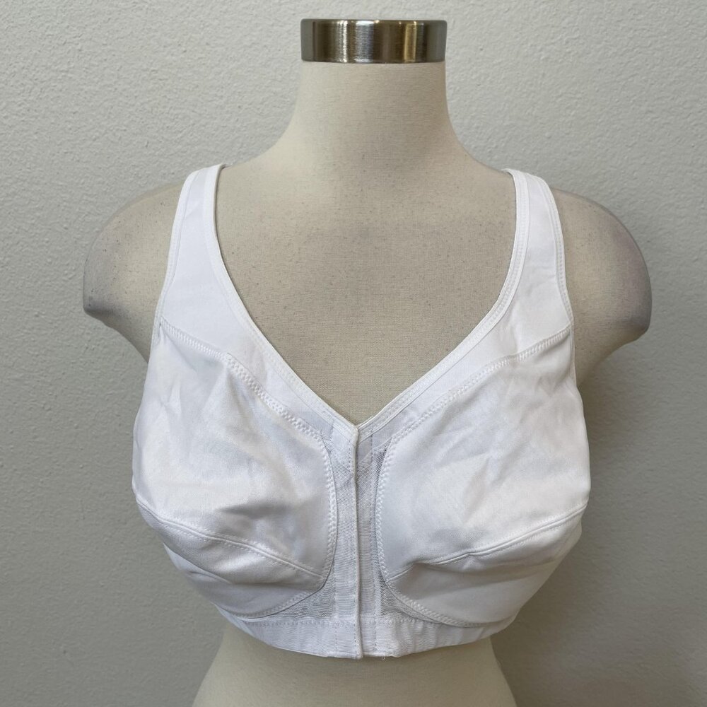 Glamorise Bra Womens 44B White Front Close Wireless Support Comfort Large New